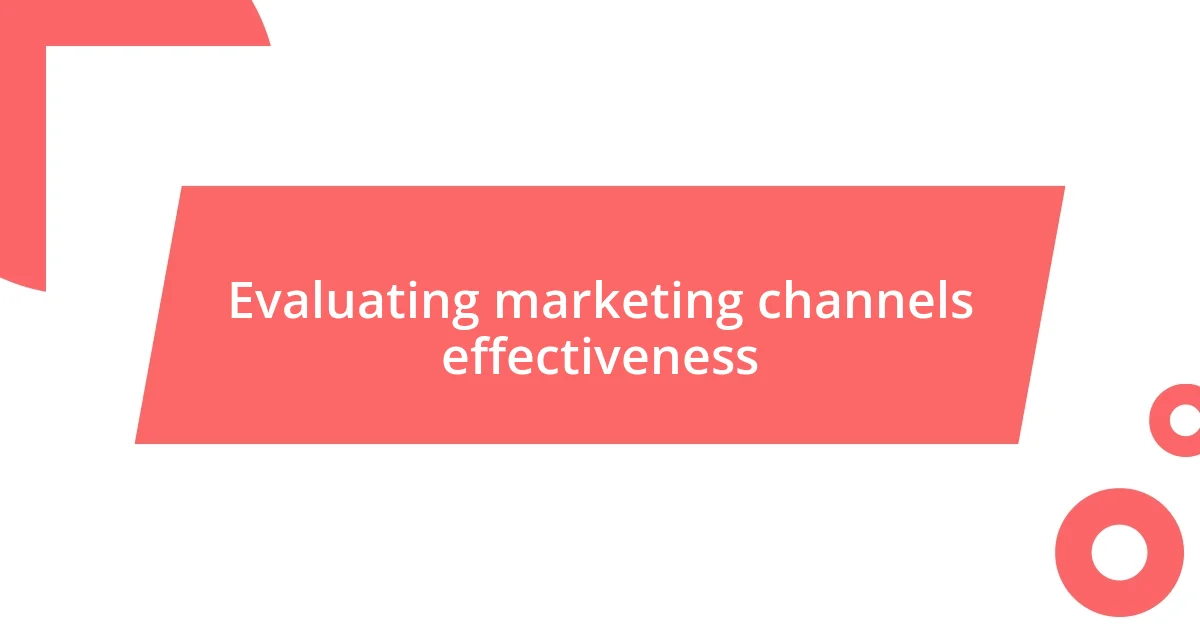 Evaluating marketing channels effectiveness